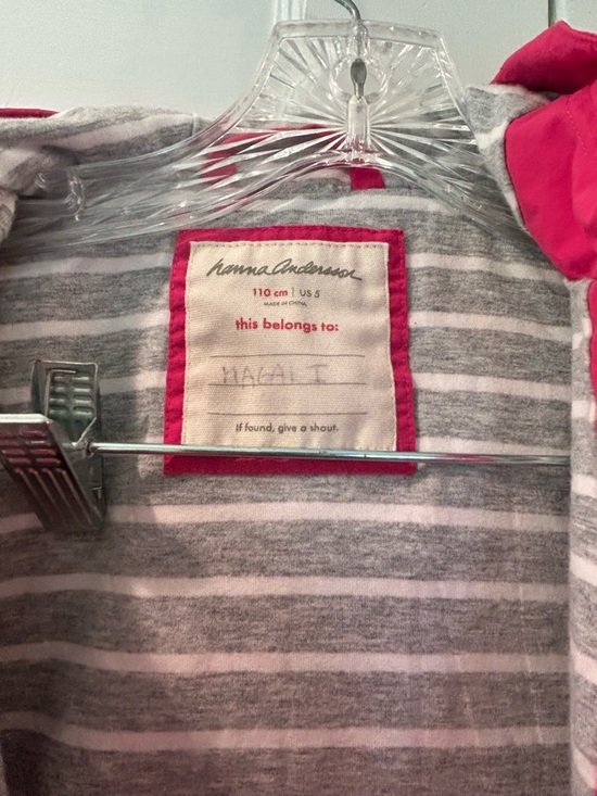 Hanna Andersson Gray and Hot Pink Striped Hooded Rain Jacket - Picture 3 of 9